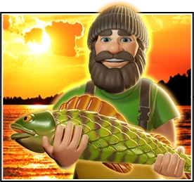 Big Bass Bonanza Fisherman Wild symbol holding a fish