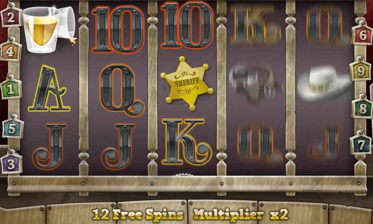 Dead or Alive Free Spins screen showing 12 Free Spins and an x2 multiplier