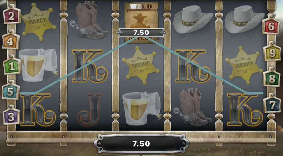 Dead or Alive base-game screen showing a Wild wanted-poster symbol on the reels