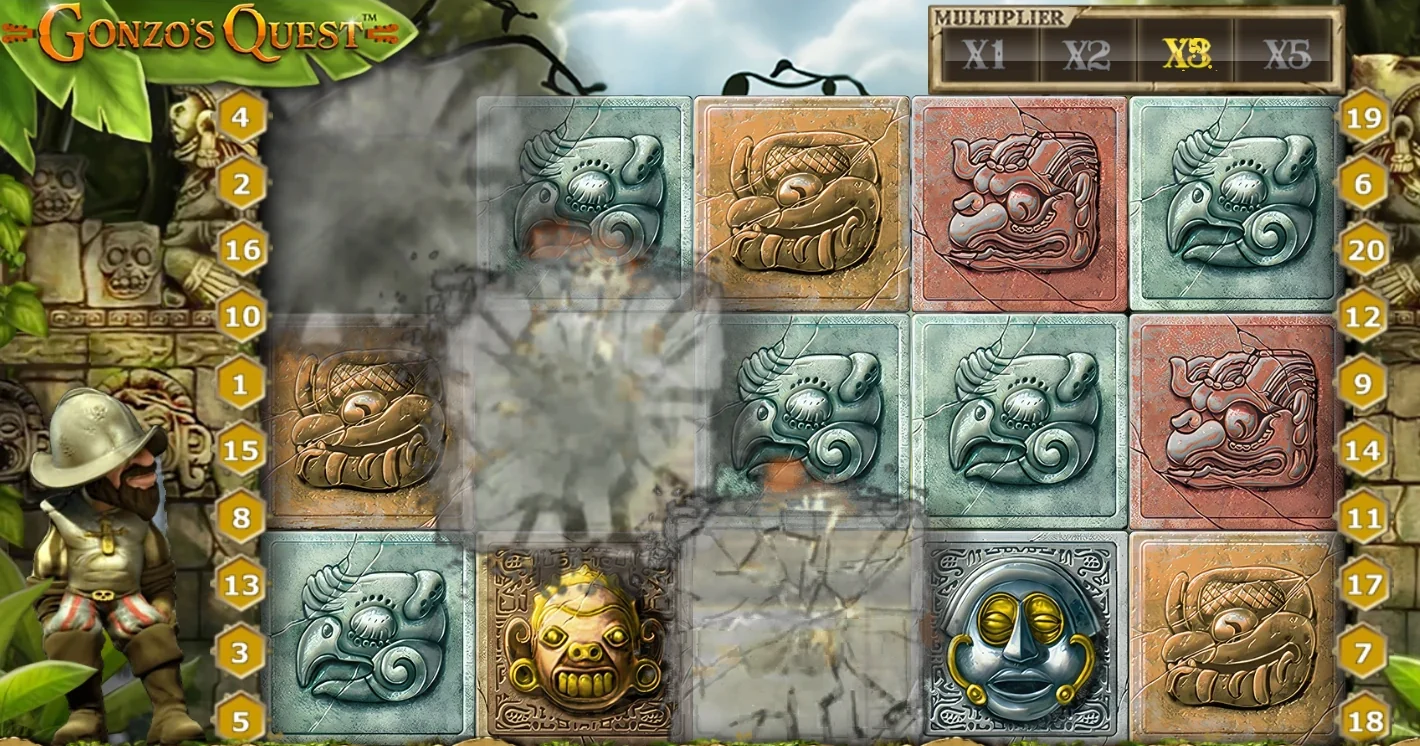 Gonzo's Quest gameplay during an Avalanche with the x3 multiplier active