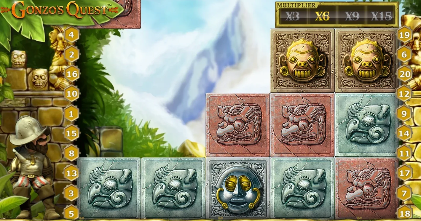 Gonzo's Quest Free Falls gameplay with the x6 multiplier active