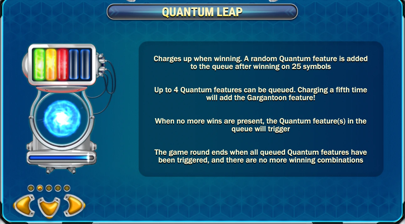 Reactoonz in-game Quantum Leap rules showing the charge meter and queue rules